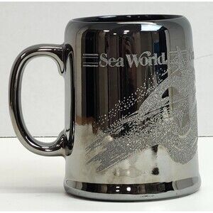 Sea World Coffee Tea Java Cup Mug Shamu Orca Killer Whale Chrome Mirror Finish